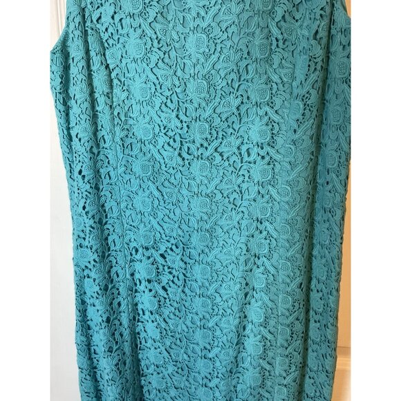 Talbots Turquoise‎ Aqua Lace Crochet Overlay Sheath Dress Size 16 - Picture 2 of 3